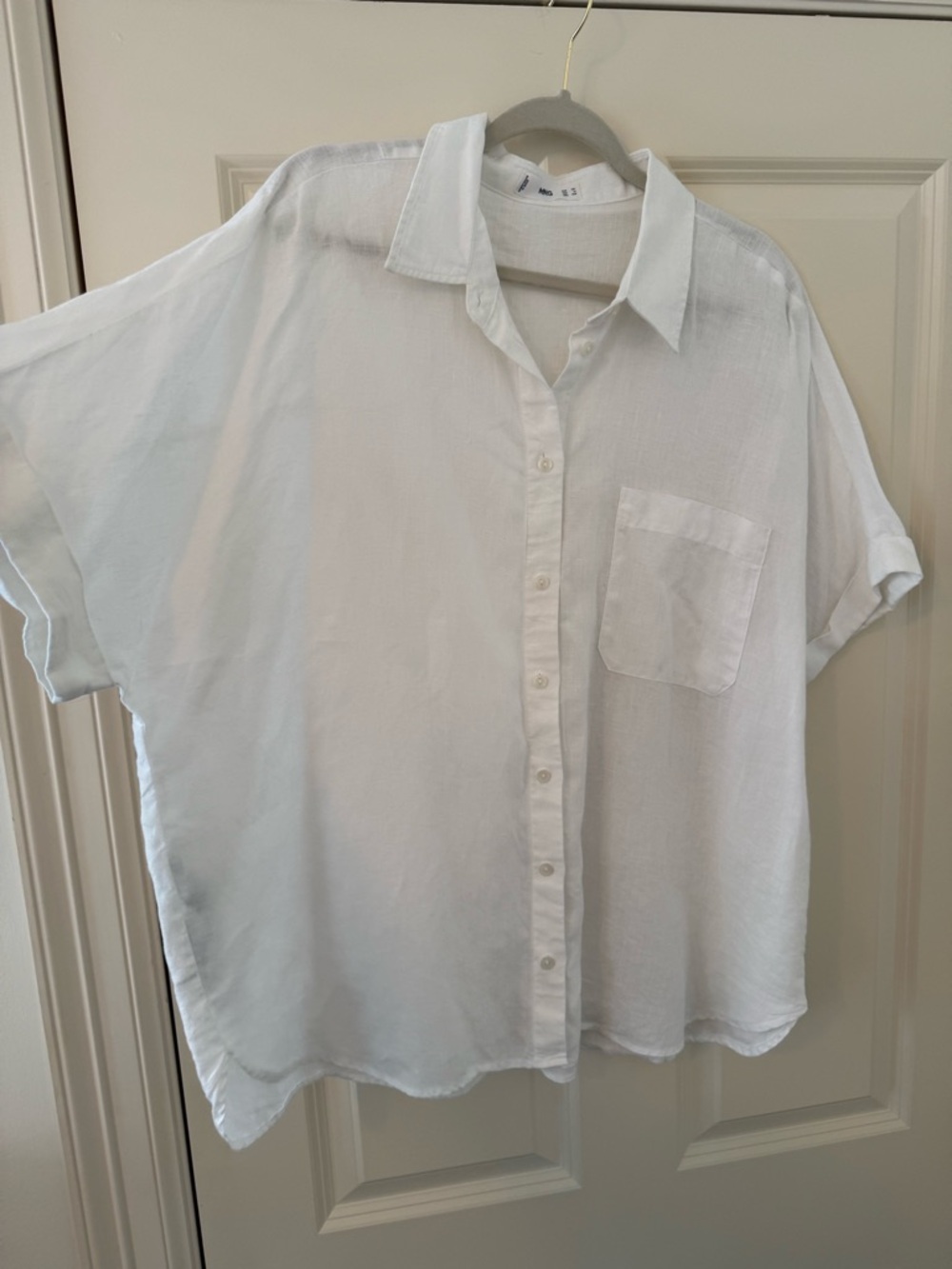 Mango White 100% Linen Button Top